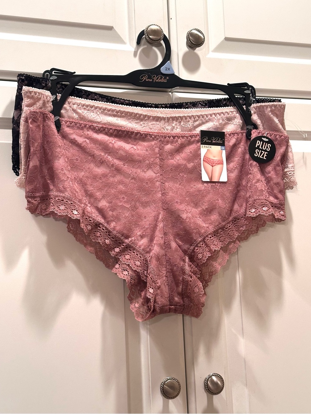 Prima Valentina Plus Size 2X Lace Boyshort Panties - Dusty Rose (3-Pack) New